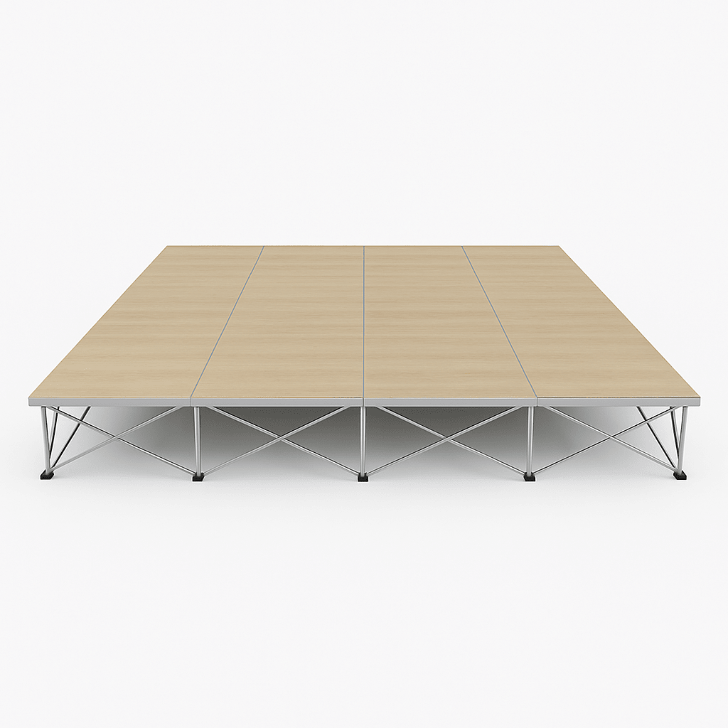 LimeLight 16' x 16' modular portable stage, 16 inches high, with wood laminate finish.