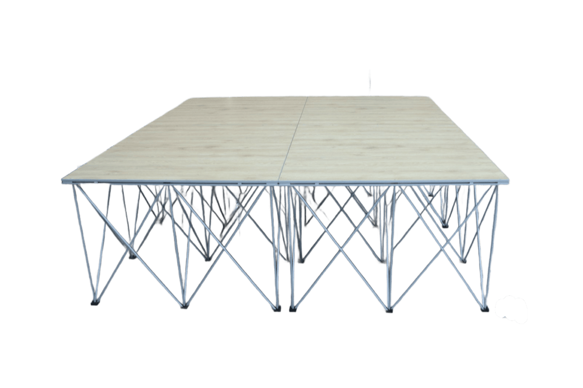 LimeLight Lite Series 8x8 modular stage platform in Wood Laminate at 32" height. Ideal for schools, churches, and event professionals.