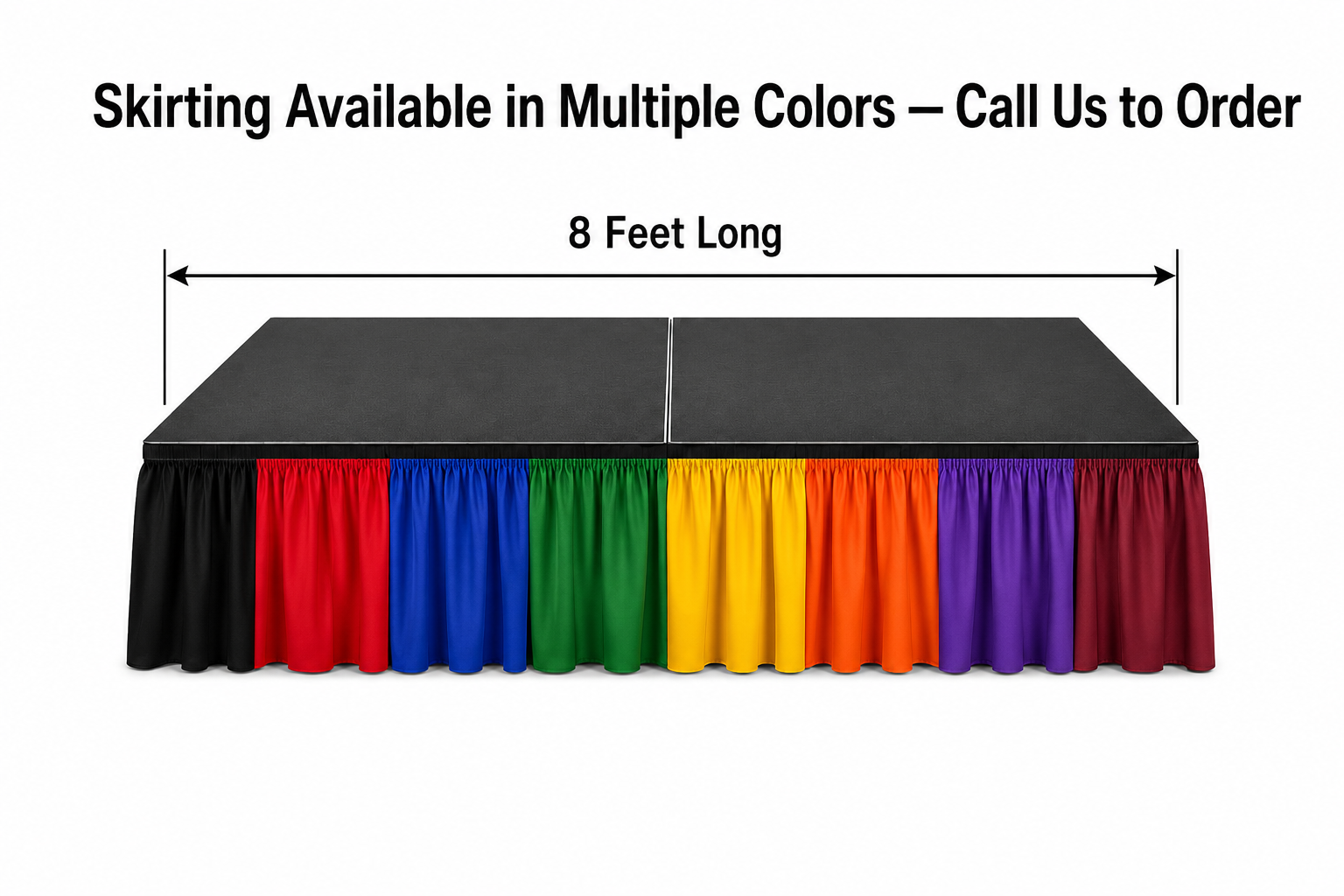 LimeLight portable stage skirting available in multiple colors.