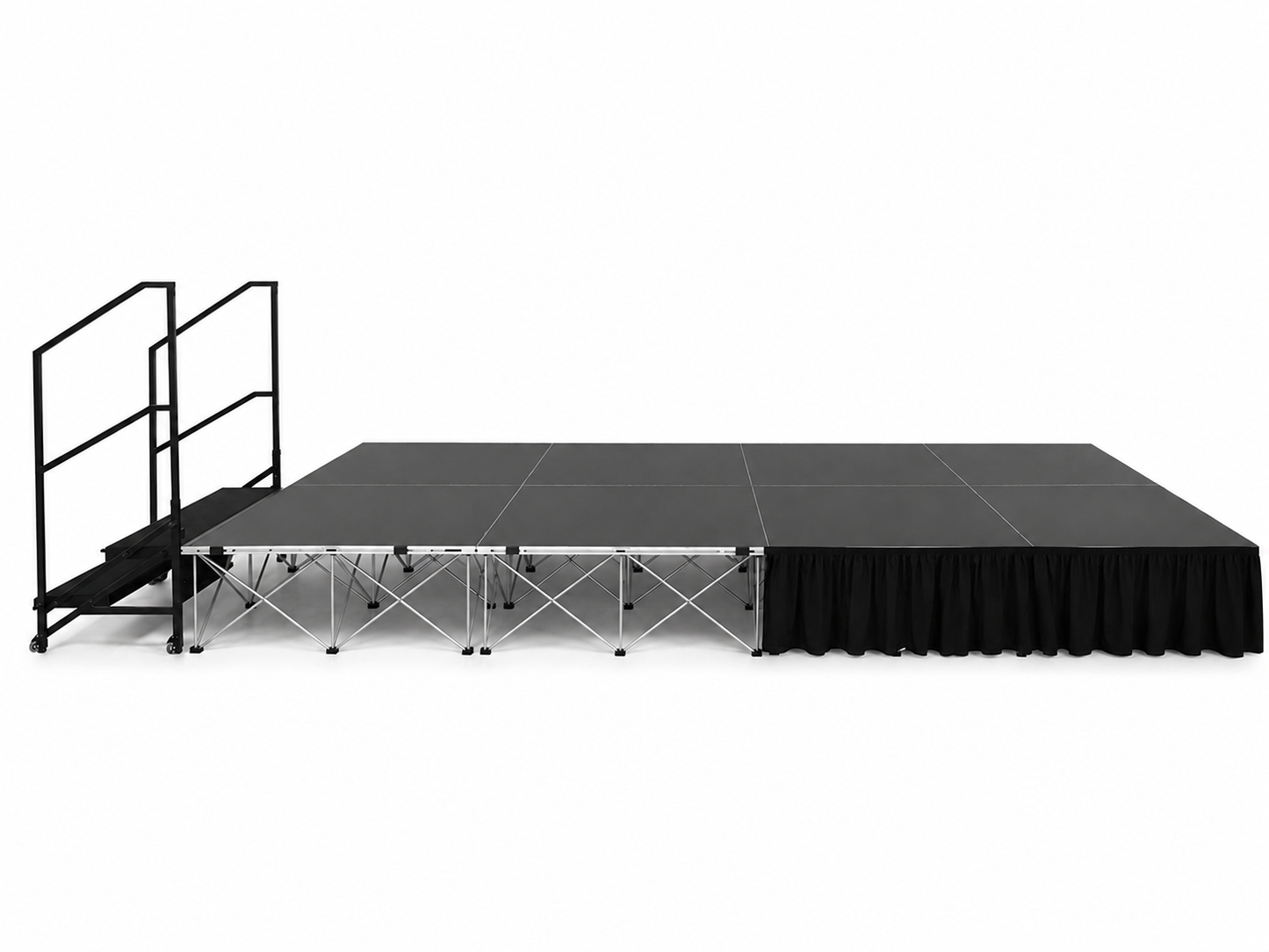 LimeLight portable stage with partial stage skirting installed on one side.