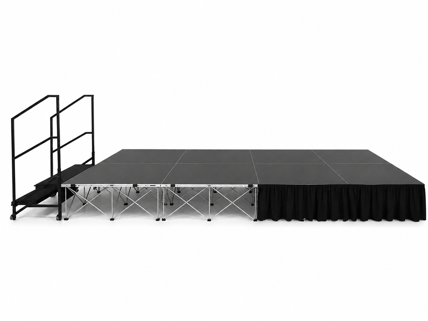 LimeLight portable stage with partial stage skirting installed on one side.