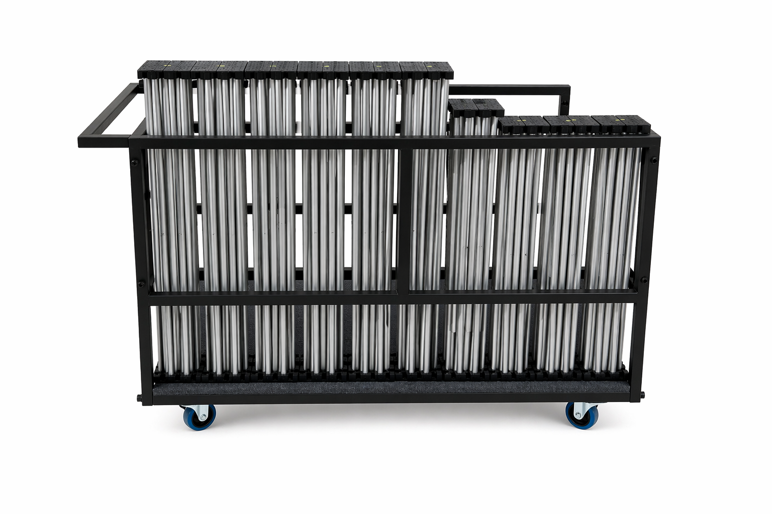 LimeLight L4CART fully loaded with portable stage risers, shown from the side.