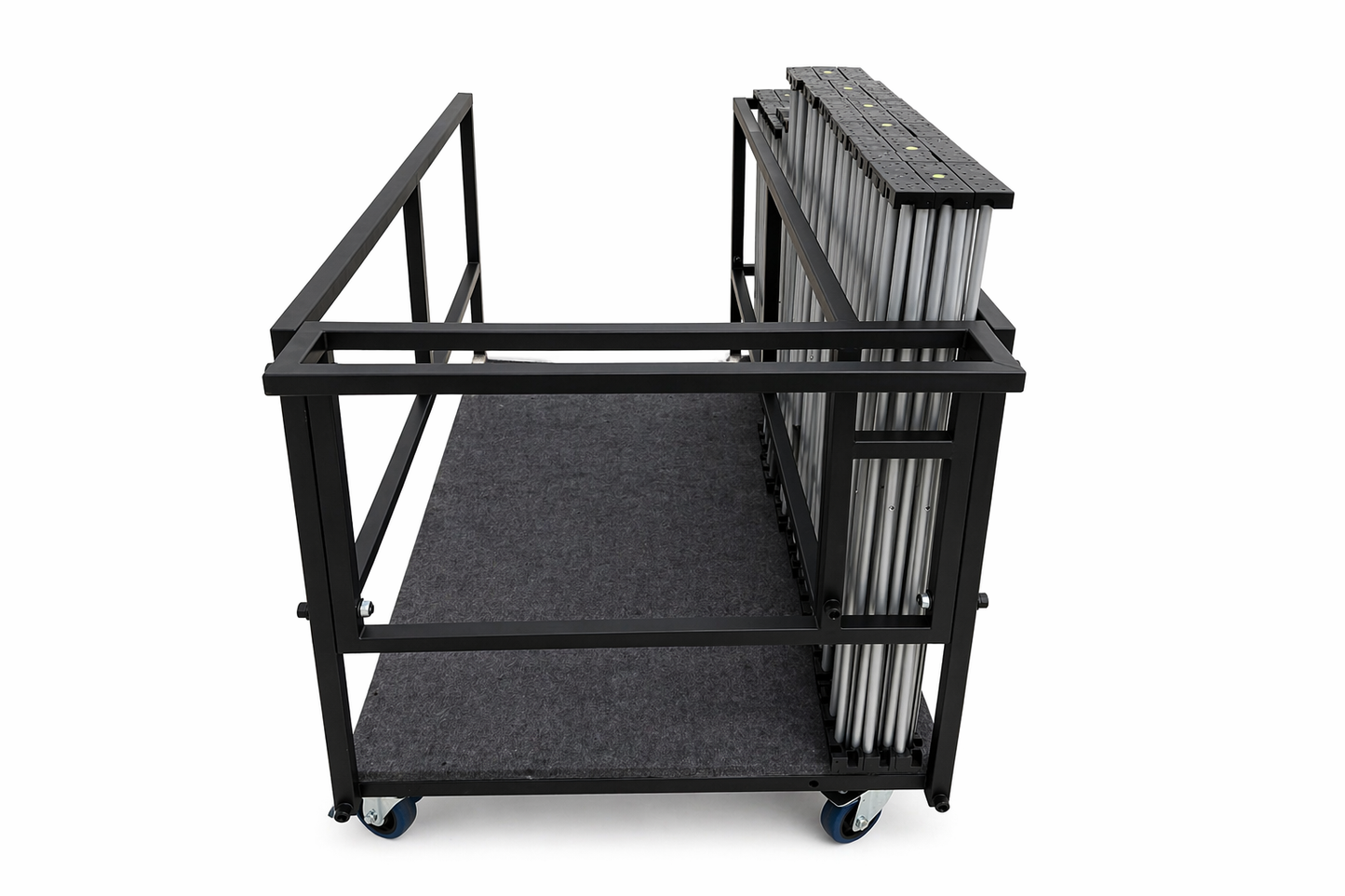 LimeLight L4CART loaded with portable stage risers, shown from the side.