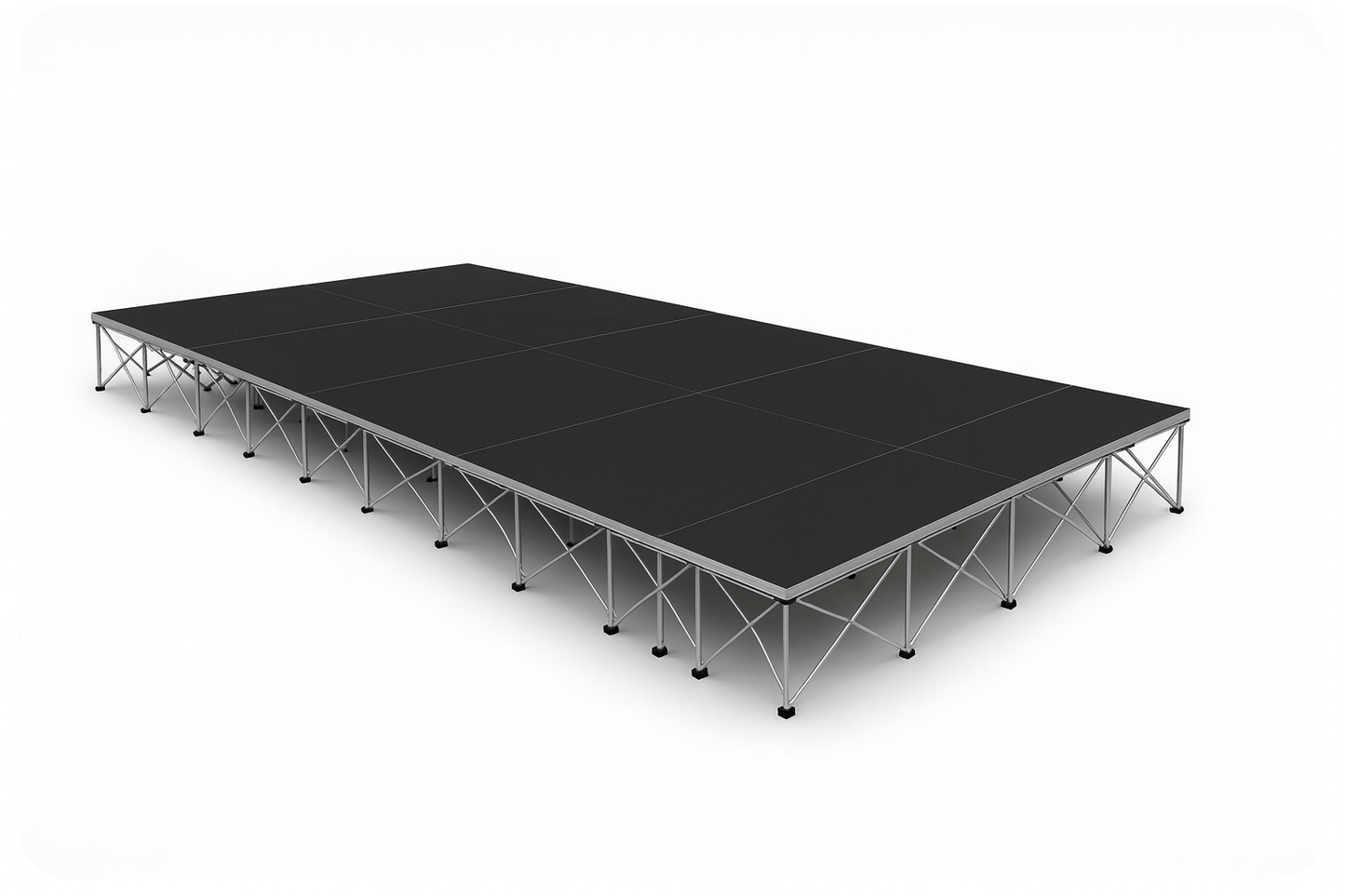 LimeLight 24x12 portable stage platform at 24 inch height in black Hexcoat finish. Ideal for churches, worship services, and event professionals.