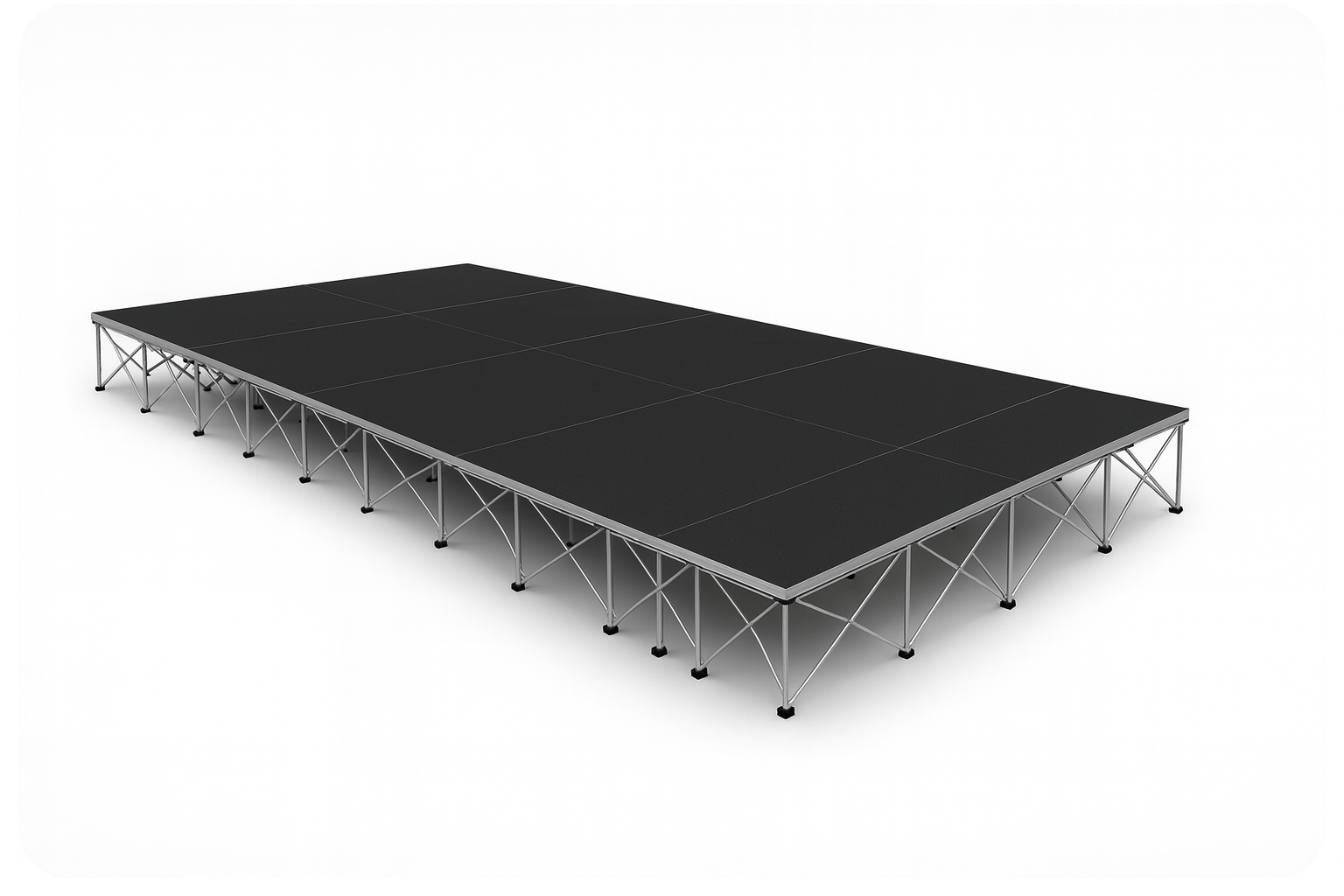 LimeLight 24x12 portable stage platform at 24 inch height in black Hexcoat finish. Ideal for churches, worship services, and event professionals.