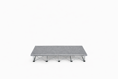 LimeLight 1-step platform riser kit with expandable X Riser base system, designed for quick setup and compact transport. Carpet Finish. Ideal for schools, churches, and event professionals