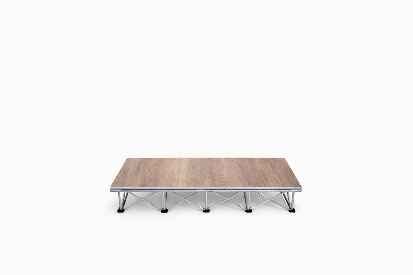 LimeLight 1-step platform riser kit with expandable X Riser base system, designed for quick setup and compact transport. Wood Laminate Finish. Ideal for schools, churches, and event professionals