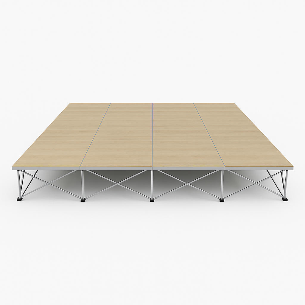 LimeLight 16' x 16' modular portable stage, 16 inches high, with wood laminate finish.