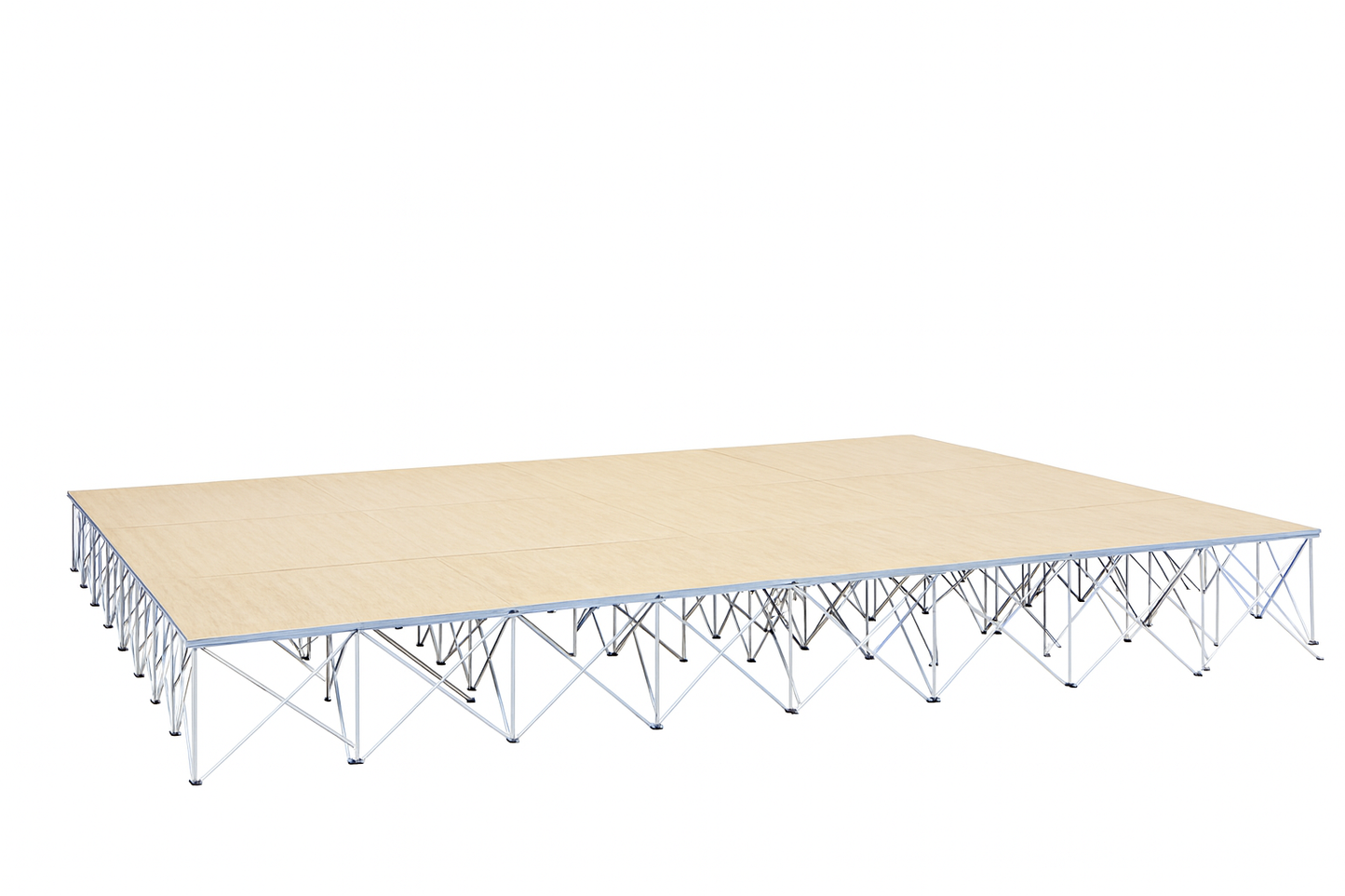 LimeLight 20' x 12' modular portable stage, 32 inches high, with wood laminate finish.