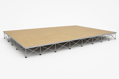 LimeLight 20' x 12' modular portable stage, 8 inches high, with wood laminate finish.