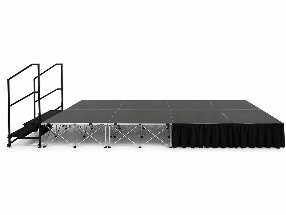 LimeLight portable stage with partial stage skirting installed on one side.