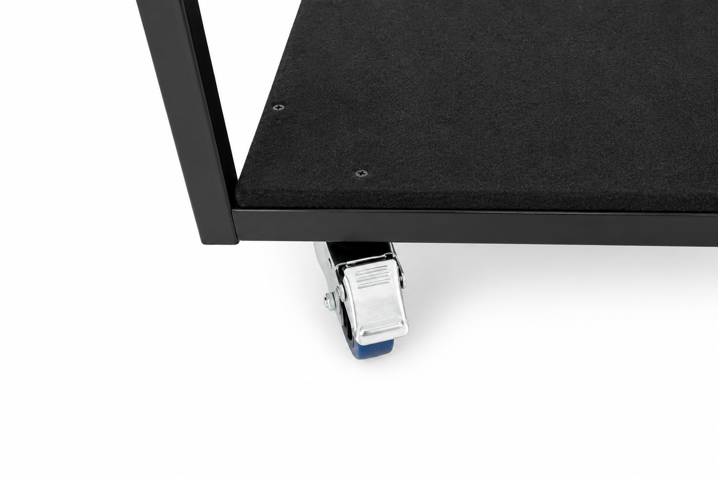 LimeLight stage cart caster with brake for secure positioning during loading and storage.