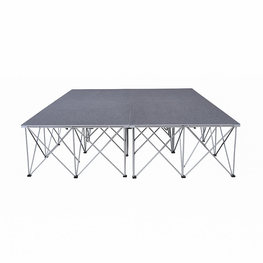 LimeLight Lite Series 8x8 drum riser stage riser in Grey Carpet at 16" height. Ideal for schools, churches, and event professionals.
