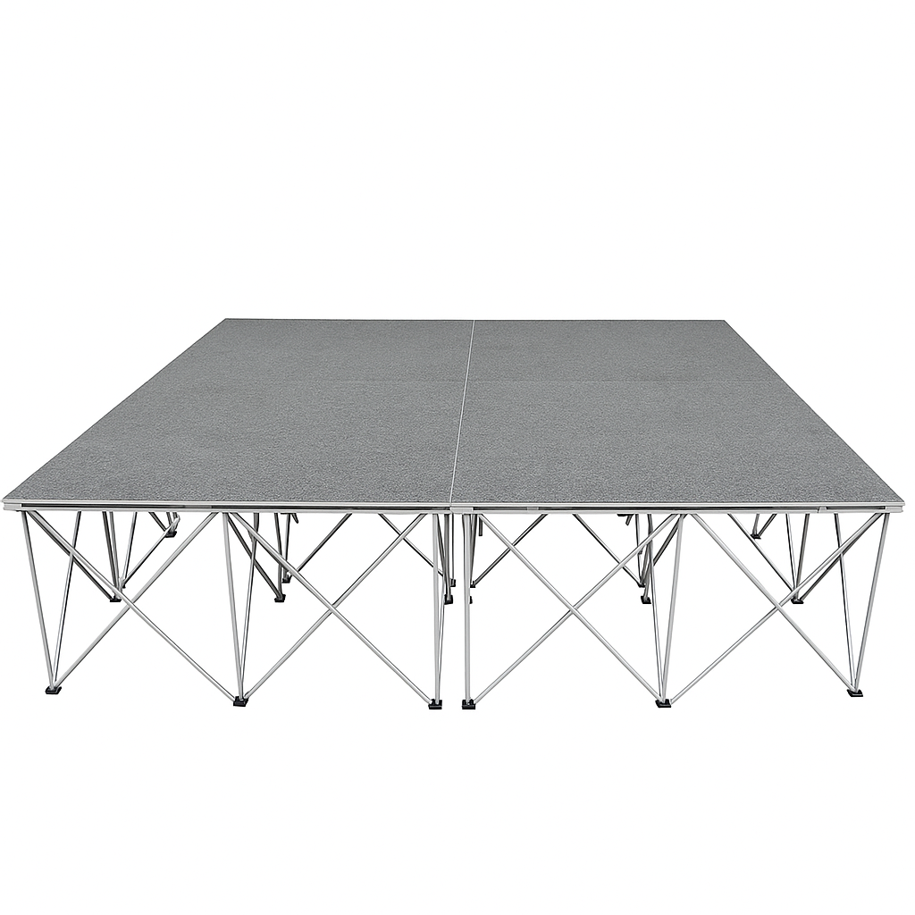 LimeLight Lite Series 8x8 drum riser stage riser in Grey Carpet at 24" height. Ideal for schools, churches, and event professionals.