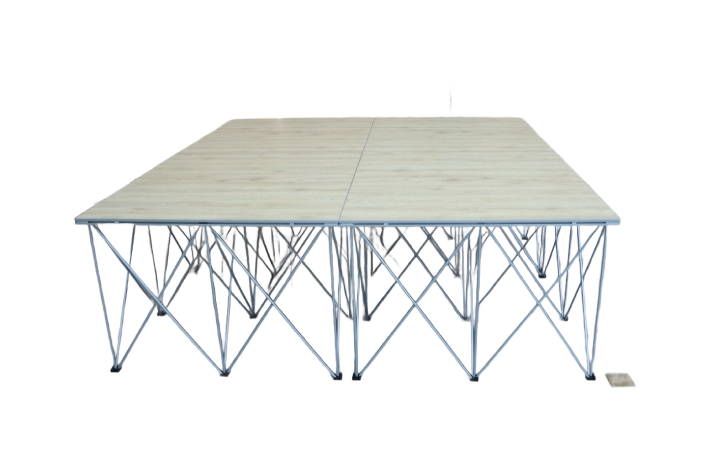 LimeLight Lite Series 8x8 drum riser stage riser in Wood Laminate at 24" height. Ideal for schools, churches, and event professionals.