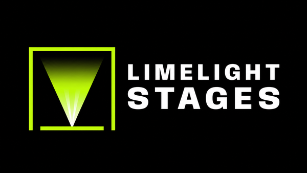 Limelight Stages logo on a black background, featuring a lime green limelight