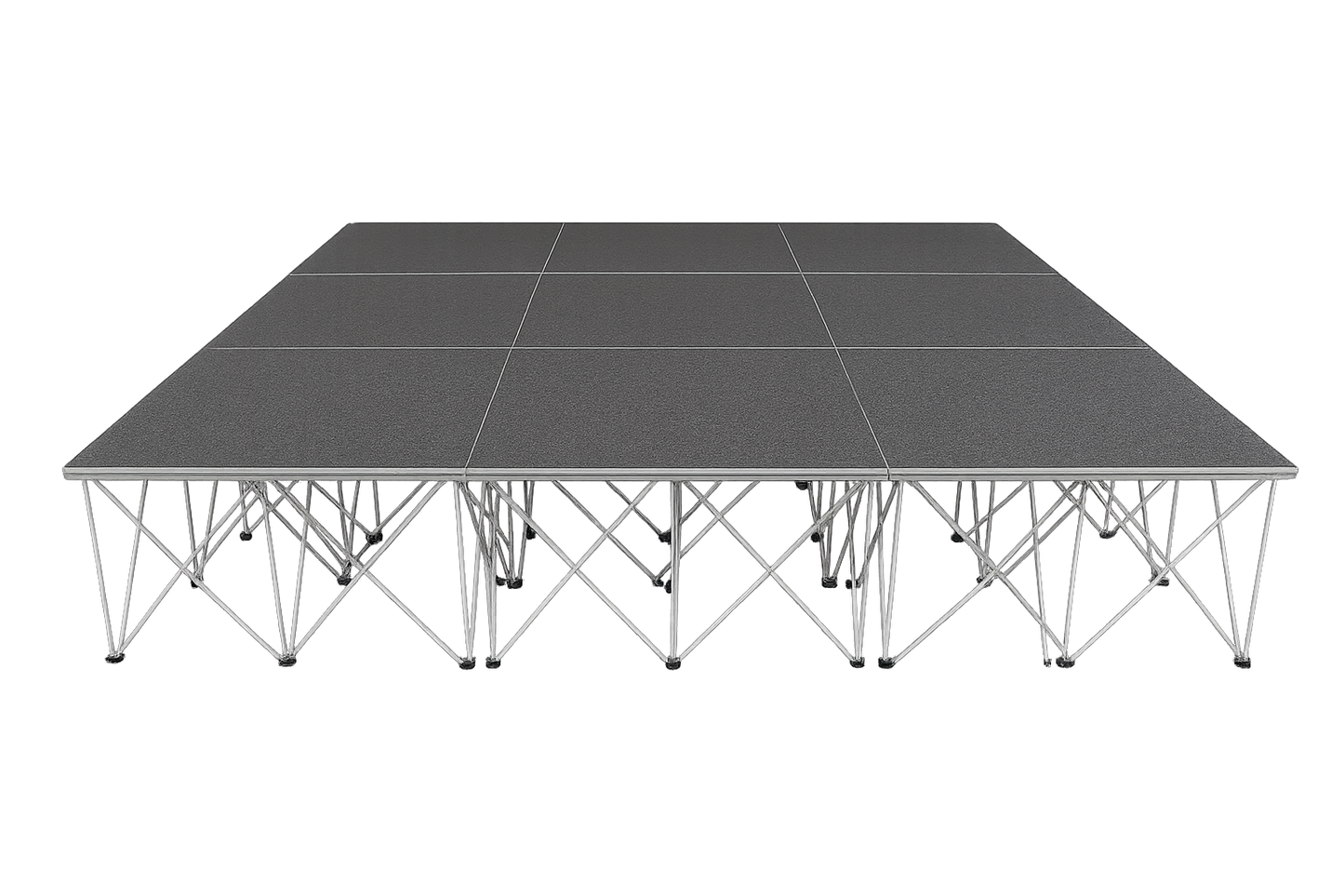 LimeLight Lite Series 12x12 modular stage platform in Grey Carpet at 16" height. Ideal for schools, churches, and event professionals.