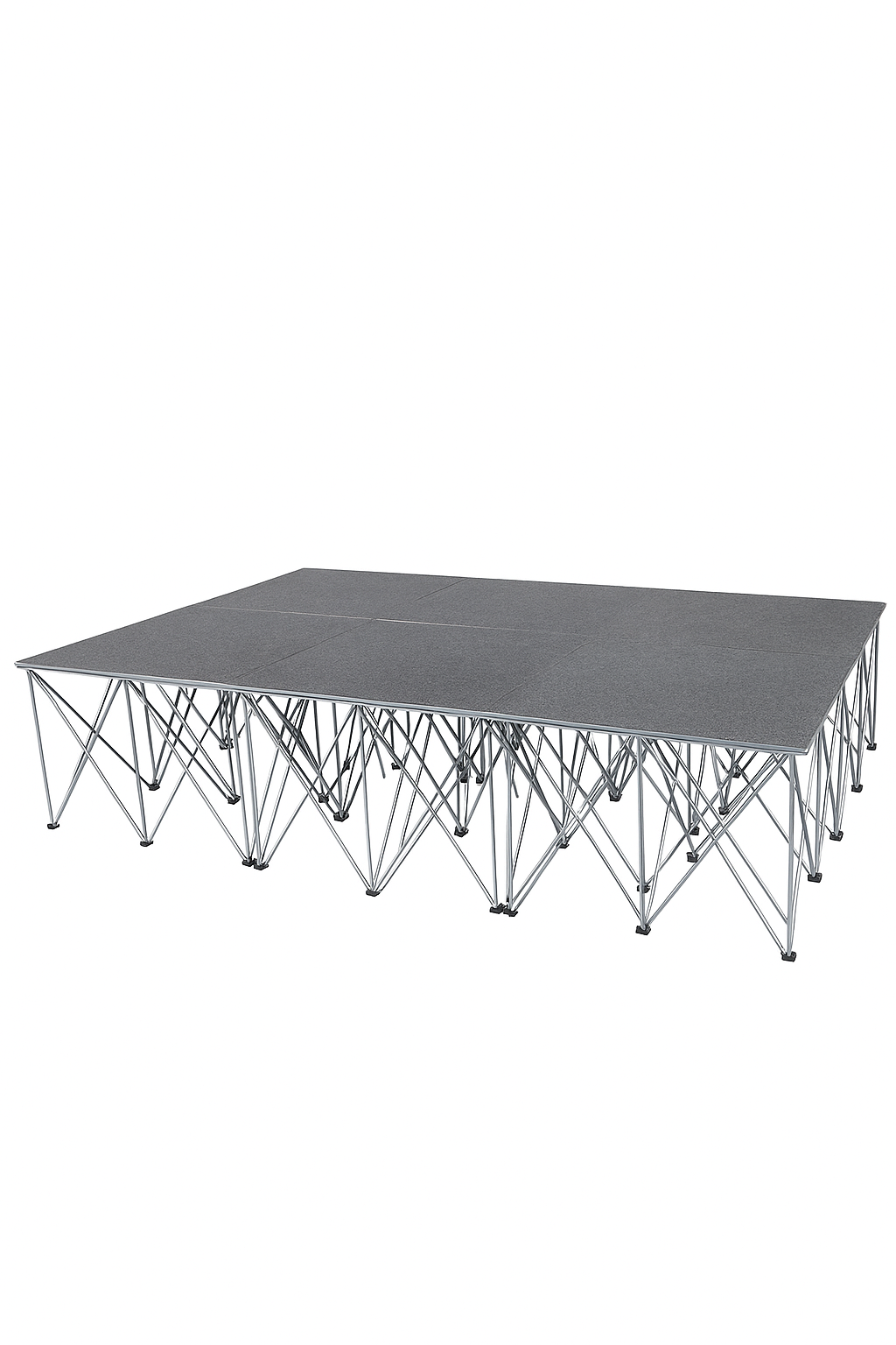 LimeLight Lite Series 12x12 modular stage platform in Grey Carpet at 32" height. Ideal for schools, churches, and event professionals.