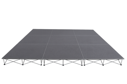 LimeLight Lite Series 12x12 modular stage platform in Grey Carpet at 8" height. Ideal for schools, churches, and event professionals.