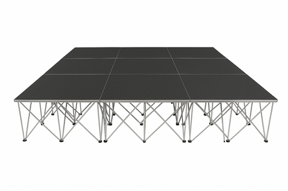 LimeLight Lite Series 12x12 modular stage platform in Black HexCoat Laminate at 24" height. Ideal for schools, churches, and event professionals.