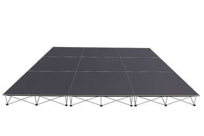 LimeLight Lite Series 12x12 modular stage platform in Black HexCoat Laminate at 8" height. Ideal for schools, churches, and event professionals.