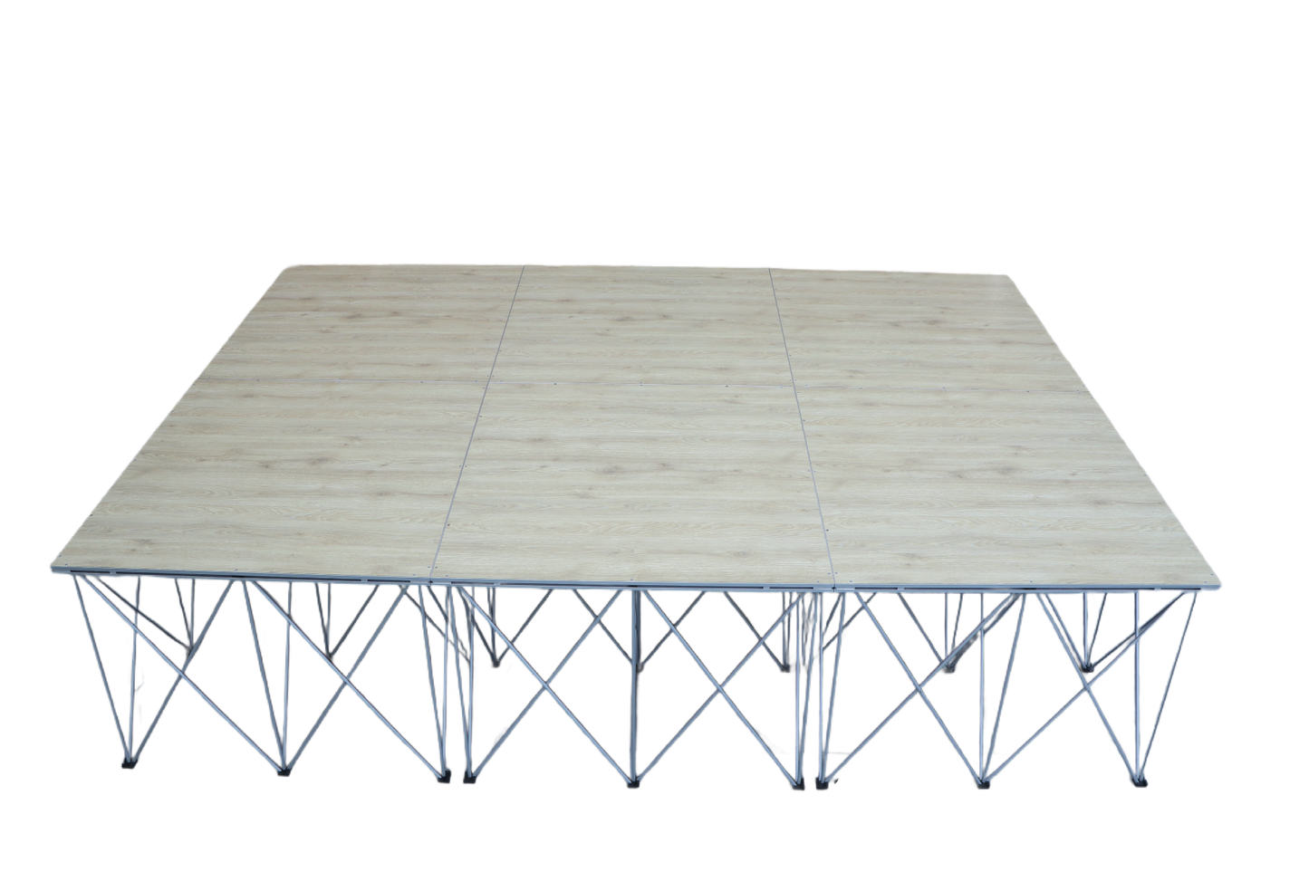 LimeLight Lite Series 12x12 modular stage platform in Wood Laminate at 16" height. Ideal for schools, churches, and event professionals.