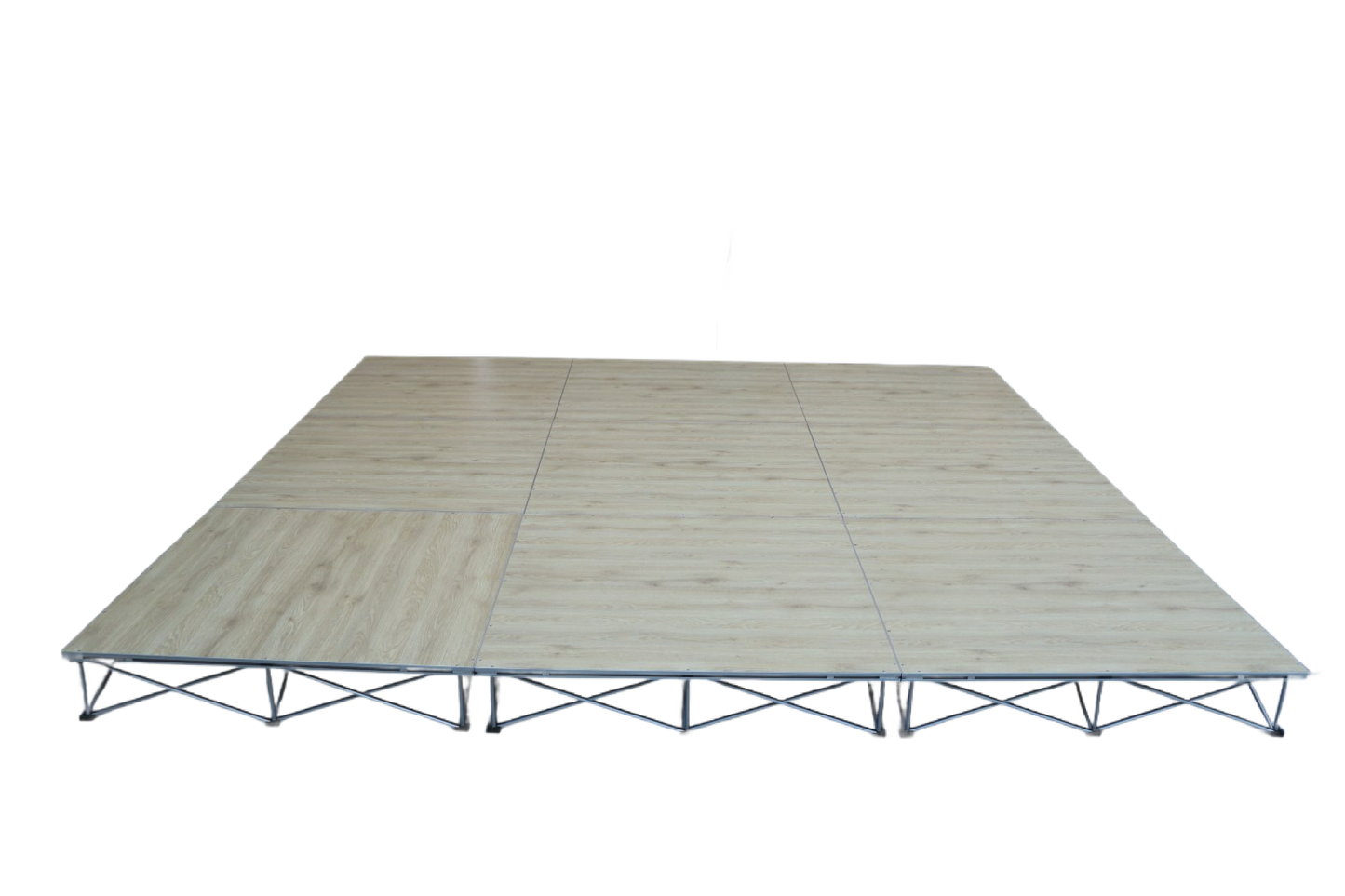 LimeLight Lite Series 12x12 modular stage platform in Wood Laminate at 8" height. Ideal for schools, churches, and event professionals.