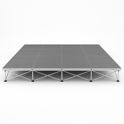 LimeLight Lite Series 16x12 modular stage platform in Grey Carpet at 8" height. Ideal for schools, churches, and event professionals.