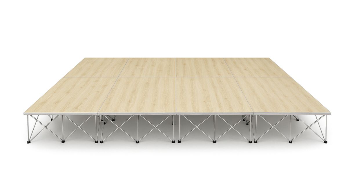 LimeLight Lite Series 16x12 modular stage platform in Wood Laminate at 24" height. Ideal for schools, churches, and event professionals.