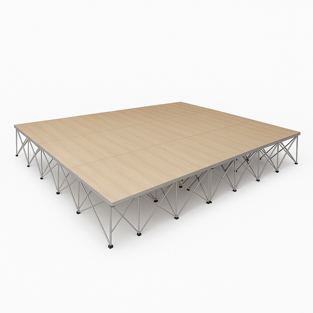 LimeLight Lite Series 16x12 modular stage platform in Wood Laminate at 32" height. Ideal for schools, churches, and event professionals.