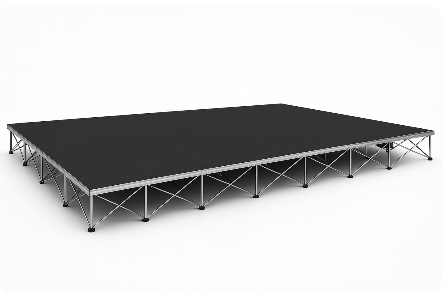 LimeLight 20x12 portable stage platform at 8 inch height with black hexcoat finish. Durable, lightweight staging solution ideal for schools, churches, and event professionals