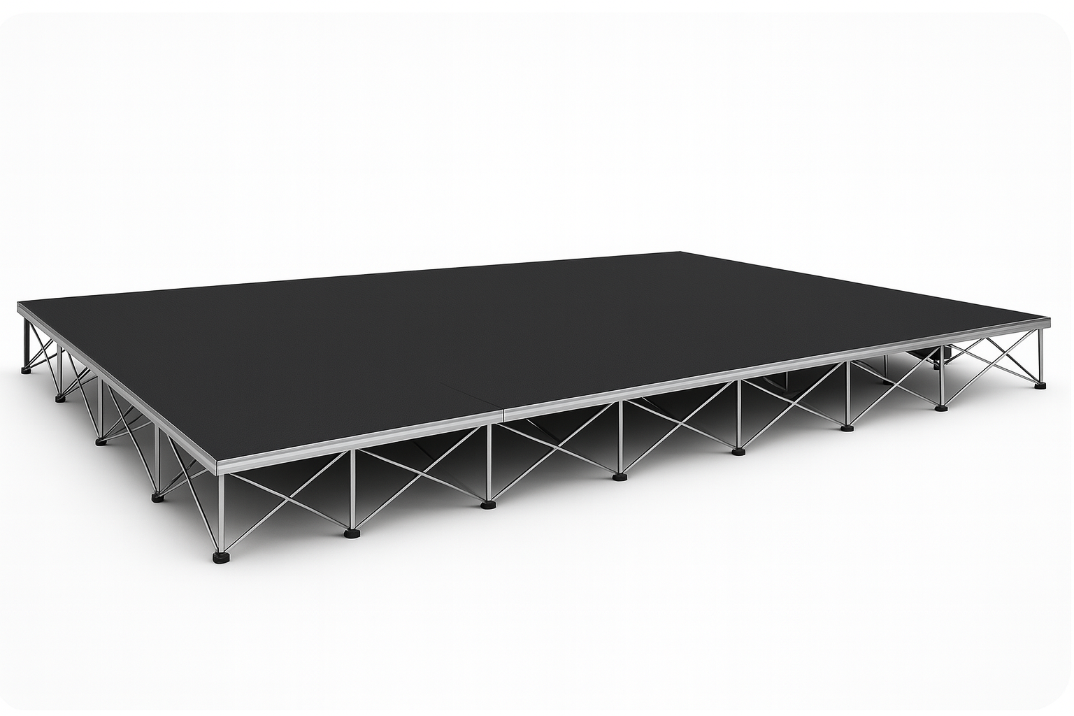 LimeLight 20x12 portable stage platform at 8 inch height with black hexcoat finish. Durable, lightweight staging solution ideal for schools, churches, and event professionals