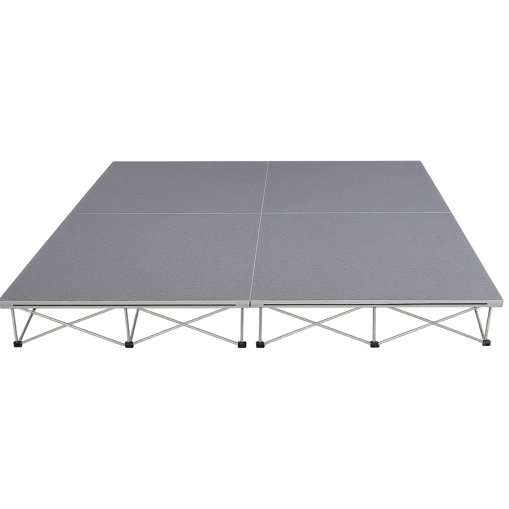 LimeLight Lite Series 8x8 modular stage platform in Grey Carpet at 8" height. Ideal for schools, churches, and event professionals.