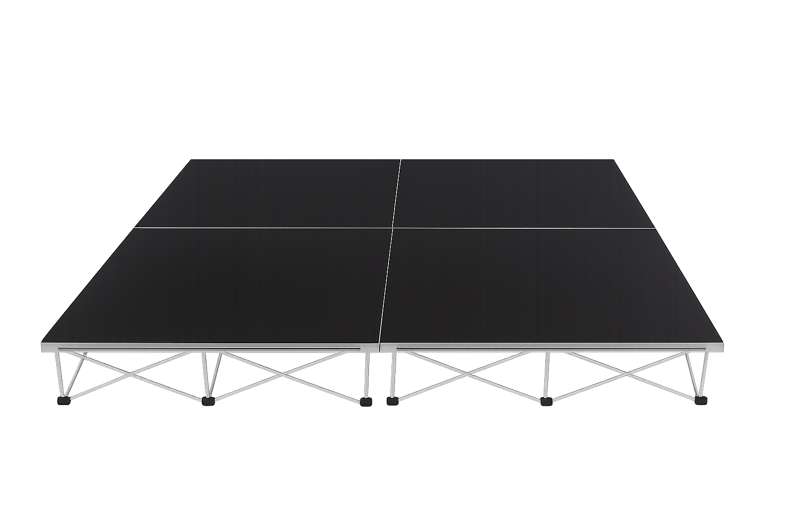 LimeLight Lite Series 8x8 modular stage platform in Black HexCoat Laminate at 8" height. Ideal for schools, churches, and event professionals.