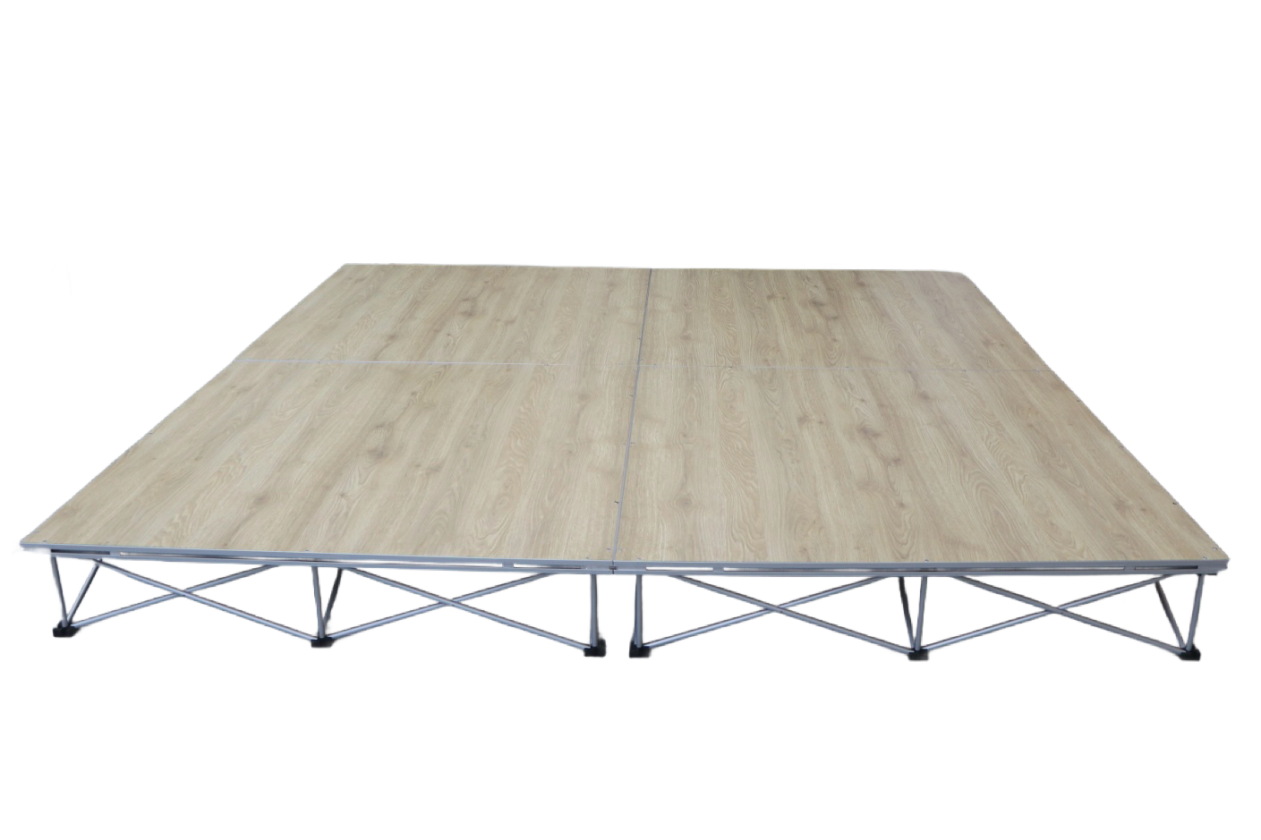 LimeLight Lite Series 8x8 modular stage platform in Wood Laminate at 8" height. Ideal for schools, churches, and event professionals.