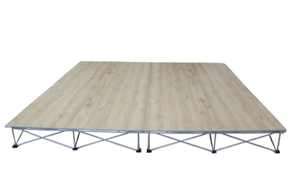 LimeLight Lite Series 8x8 modular stage platform in Wood Laminate at 8" height. Ideal for schools, churches, and event professionals.