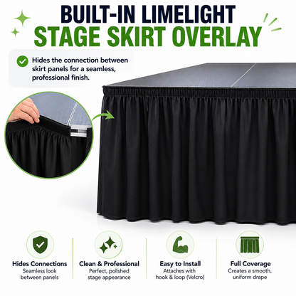 LimeLight stage skirt overlay feature for a clean, finished appearance on portable stages.