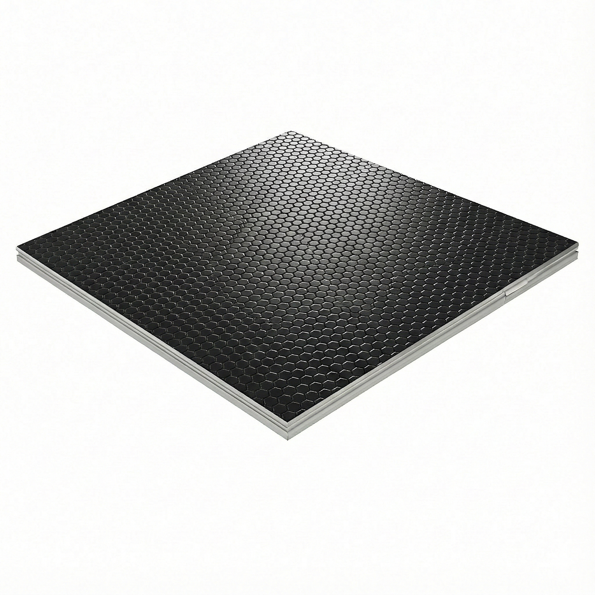 LimeLight Lite Series 4x4 modular stage platform in Black HexCoat Laminate. Ideal for schools, churches, and event professionals.