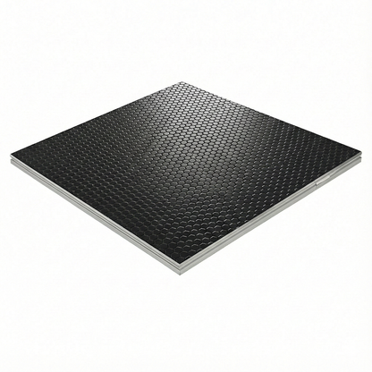 LimeLight Lite Series 4x4 modular stage platform in Black HexCoat Laminate. Ideal for schools, churches, and event professionals.