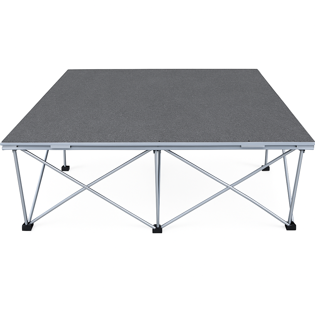 LimeLight Lite Series 4x4 stage riser in Grey Carpet at 16" height. Ideal for schools, churches, and event professionals.