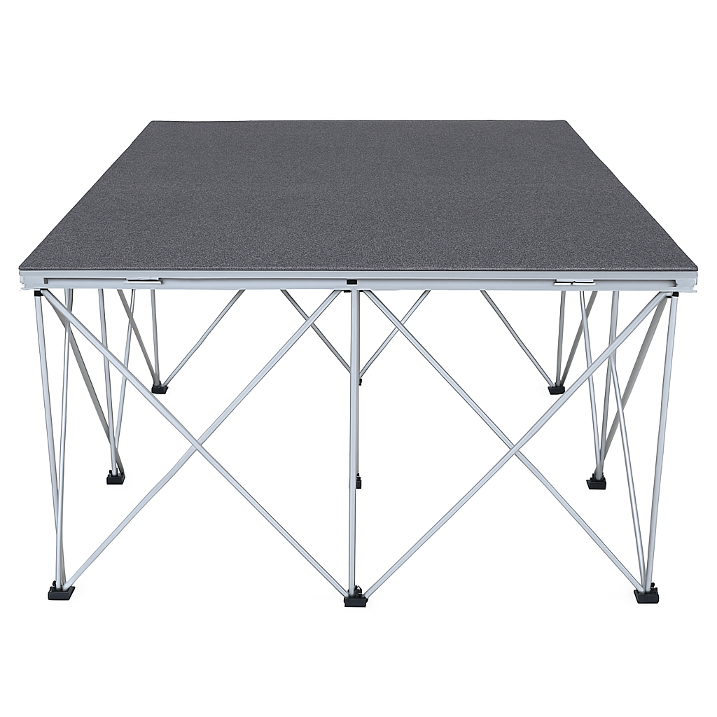LimeLight Lite Series 4x4 stage riser in Grey Carpet at 32" height. Ideal for schools, churches, and event professionals.