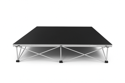 LimeLight Lite Series 4x4 stage riser in Black HexCoat Laminate at 8" height. Ideal for schools, churches, and event professionals.