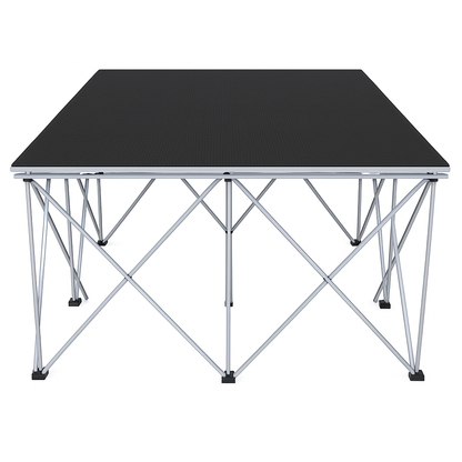LimeLight Lite Series 4x4 stage riser in Black HexCoat Laminate at 32" height. Ideal for schools, churches, and event professionals.