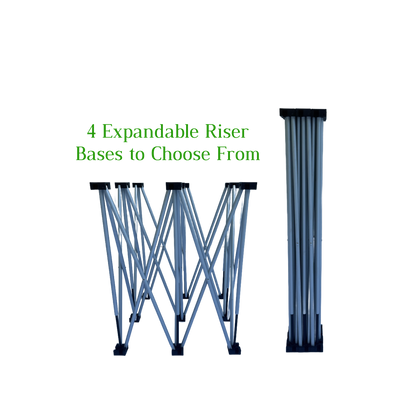 LimeLight stage X riser bases shown in tow different sizes for portable stage platforms. Ideal for schools, churches, and event professionals.