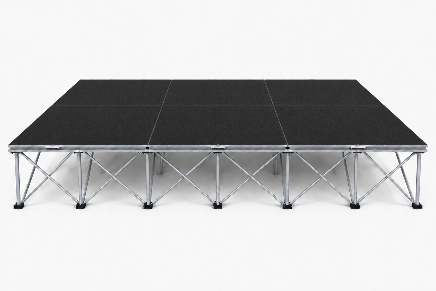 LimeLight Stages 12' x 8' portable modular stage, 16 inches high, with black HexCoat finish.
