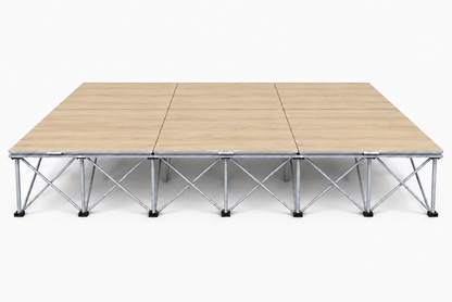 LimeLight Stages 12' x 8' modular portable stage, 16 inches high, with wood laminate finish.