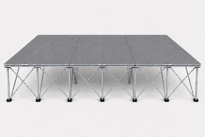 LimeLight Stages 12' x 8' portable stage, 32 inches high, with gray carpet finish.