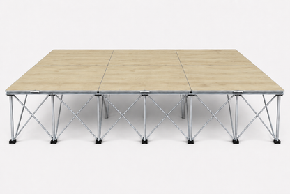 LimeLight Stages 12' x 8' modular portable stage, 32 inches high, with wood laminate finish.