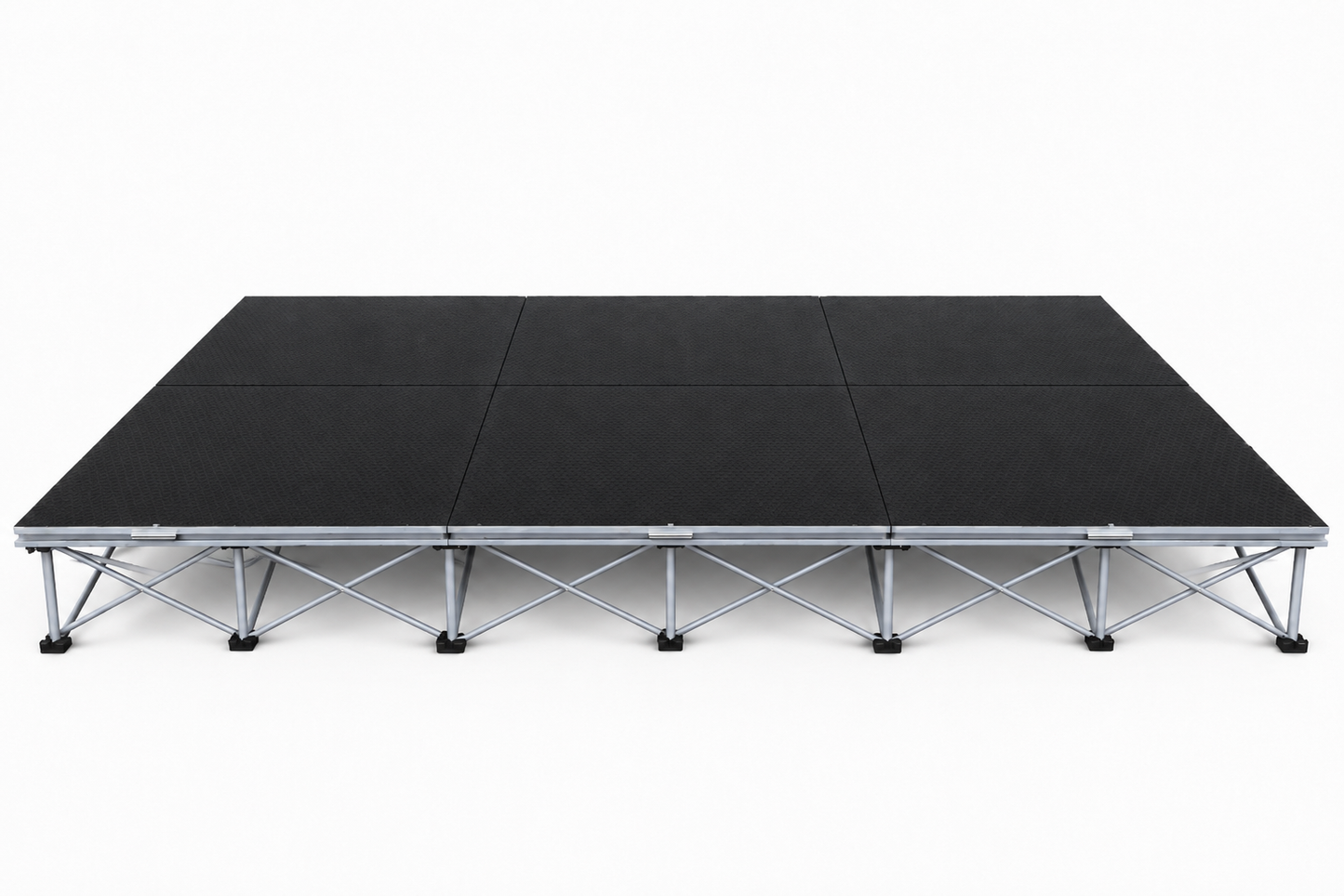 LimeLight Stages 12' x 8' portable modular stage, 8 inches high, with black HexCoat finish.