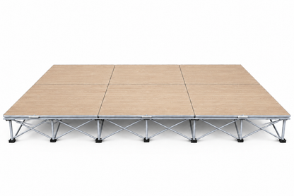 LimeLight Stages 12' x 8' modular stage, 8 inches high, with wood laminate finish.